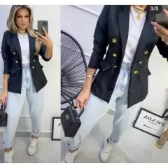 Blazer Alfaiataria Casaco max acinturado com botões modelo social - loja online