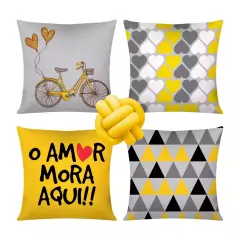Kit 04 Capas De Almofada Decorativa Mais Nozinho Kit Love Amarelo - loja online