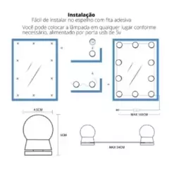 Luz Arandela Camarim 10 Lâmpadas Espelho Maquiagem Camarim Led Studio Led Auto Colante Oferta - loja online