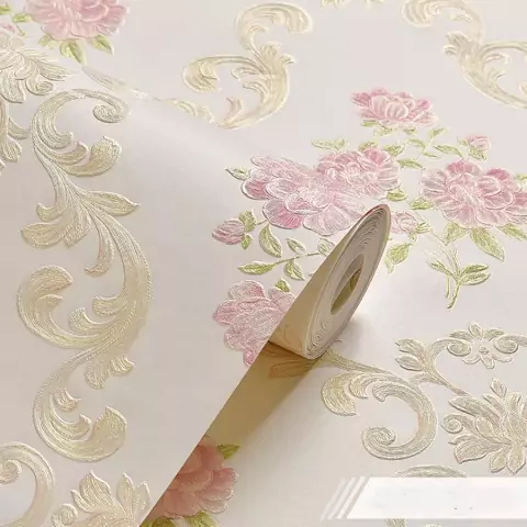 Papel De Parede Importado Alto Relevo Floral Rosa Bege 10mx53cm Texturizado Quarto Sala Interno Alta Qualidade