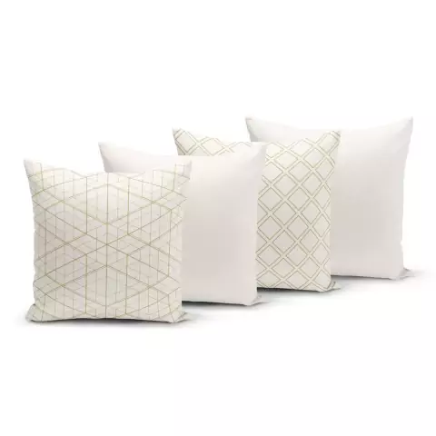 Kit 4 Capas de Almofadas 45x45cm Geométrica Marfim