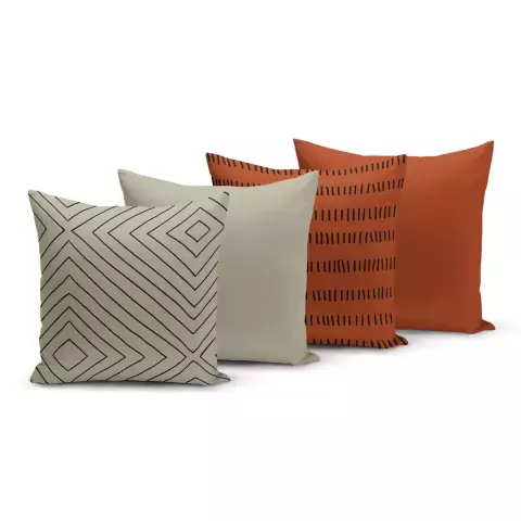 Kit 4 Capas de Almofadas 45x45cm Linhas Tons Neutros