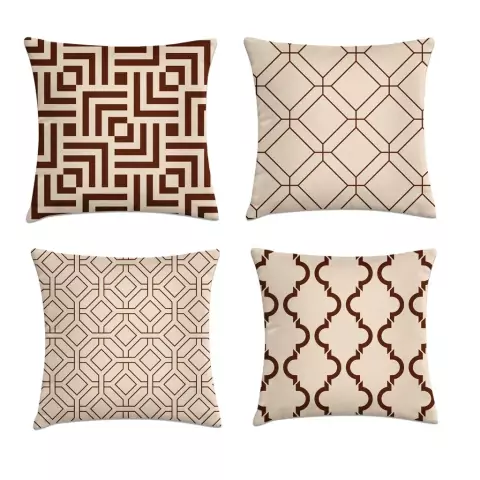 Kit 4 capas de almofadas geométrica marrom e bege 42x42