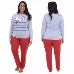 Imagem do Pijama De Frio Inverno Feminino Adulto Manga Comprida e Calça Longa