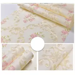 Papel De Parede Importado Alto Relevo Floral Rosa Bege 10mx53cm Texturizado Quarto Sala Interno Alta Qualidade - loja online