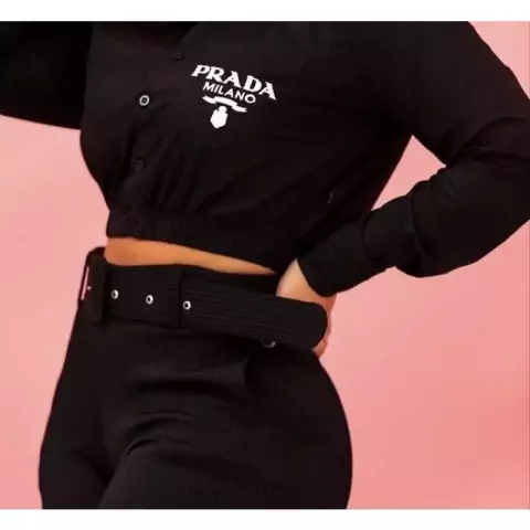 Cropped Prada Miliano Camisa Social Feminina Moda Gringa Com Punho e Elástico na Cintura De Luxo e Alta Qualidade