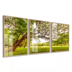 Kit 3 Quadros Decorativos Paisagem Arvore Verde Para Quarto Sala Casa Corredor Com Moldura e Vidro - Lojão da Alemoa