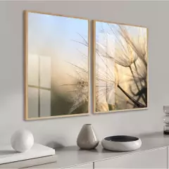 Quadro Dente de Leão Neutro para Sala Quarto Hall com Vidro