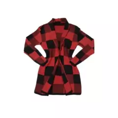 Casaco Xadrez Cardigan Trico Inverno Manga Longa Trico Frio Longo - loja online