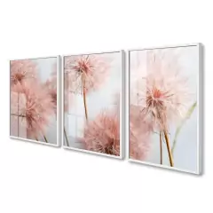 Kit 3 Quadros Decorativos Dente De Leão Rosa Flores Para Quarto Sala Casa Com Moldura e Vidro na internet