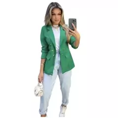 Blazer Alfaiataria Casaco max acinturado com botões modelo social