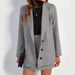 Conjunto Blazer E Saia Feminino Alongado Jaqueta - Xadrez