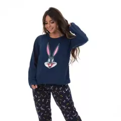 Pijama Feminino Longo Estampa Personagens Desenho Confortável Comprido Frio Malha Roupa de Dormir Quente Adulto Personagem Inverno 330 - comprar online