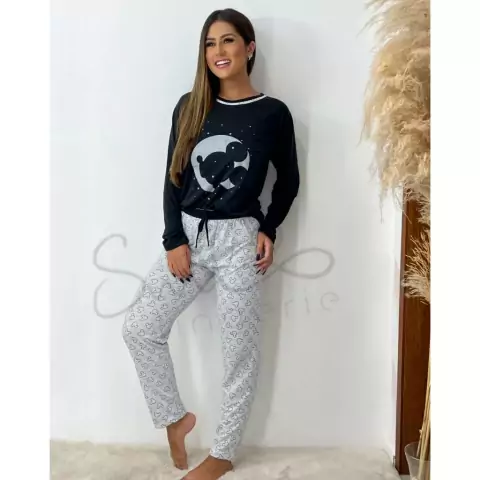 Pijama Feminino Manga Longa Inverno Adulto Minnie mickey snoopy