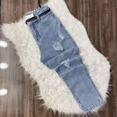 Imagem do Calça Jeans Mom Com Cinto Feminina Cintura Alta