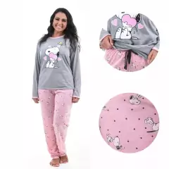 Pijama De Frio Inverno Feminino Adulto Manga Comprida e Calça Longa