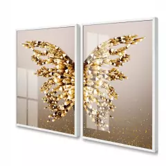 Kit 2 Quadros Decorativos Borboleta Asas Douradas Moderno Gold Para Quarto Sala Com Moldura e Vidro - loja online
