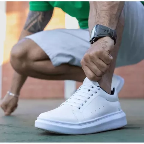 Tenis Masculino Casual Branco Moderno 2023 Flexível Macio Leve Confortável Solado 3cm