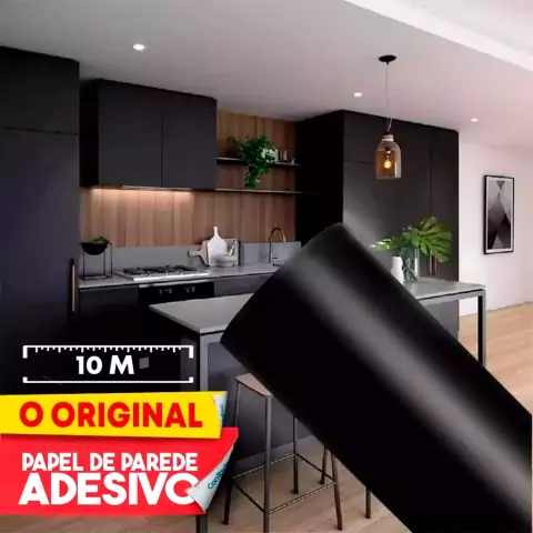 Papel Adesivo Contact Preto fosco com 10 Metros
