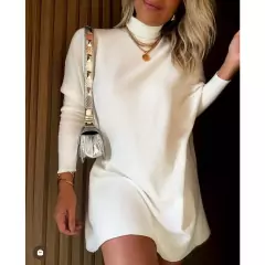 Vestido Feminino Manga Longa Gola Alta Inverno Poncho Maxi Blusa Lanzinha