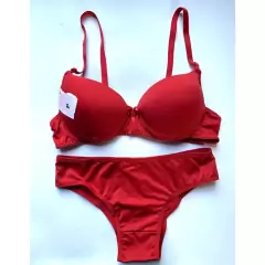 Conjunto Lingerie Calcinha e Sutiã Com Bojo Liso Básico Microfibra - comprar online