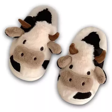 Pantufa Chinelo De Frio Adulto Vaca Vaquinha Peluda