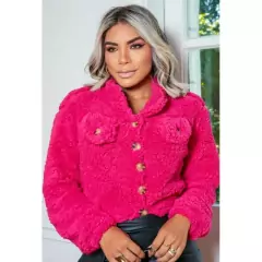Casaco Teddy Feminino Curto Botão | Casaco Peludo | Jaquetinha Teddy
