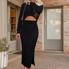 Conjunto Trança Trico Tricot Preto Elegante Moda na internet