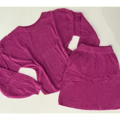 Conjunto Feminino De Tricot Mousse Trançado Manga comprida Blusa e saia na internet