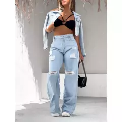 Calça Jeans Feminina Wide Leg rasgada pantalona - comprar online