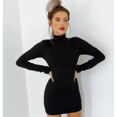 Vestido Curto Manga Longa Tubinho feminino Malha Canelada