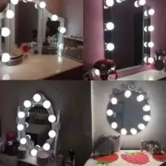 Luz Arandela Camarim 10 Lâmpadas Espelho Maquiagem Camarim Led Studio Led Auto Colante Oferta - comprar online