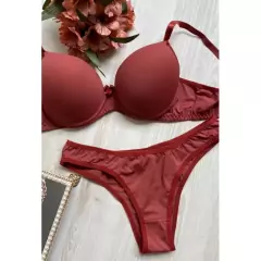 Conjunto Lingerie Calcinha e Sutiã Com Bojo Liso Básico Microfibra