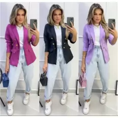 Blazer Alfaiataria Casaco max acinturado com botões modelo social