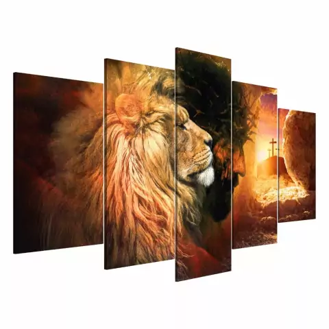 Quadro Decorativo Leão E Cristo Novo Modelo Mosaico Leão De Judá