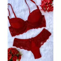 Conjunto com Bojo Bella Sutiã Calcinha Lingerie Fio Dental Sexy Sensual Renda - comprar online
