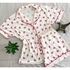 Pijama short doll americano blogueira botão