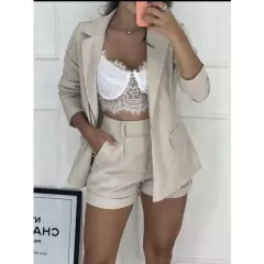 Conjunto Max Blazer Alongado Acinturado E Short Linho novidades