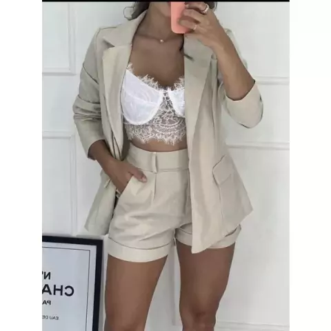 Conjunto Max Blazer Alongado Acinturado E Short Linho novidades