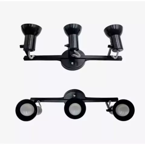 Trilho Spot Sino Preto 50 cm com 3 Spots Direcionáveis Para Lâmpadas Led Bulbo Plástico