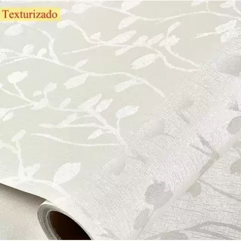 Adesivo Papel De Parede Para Cozinha Banheiro Quarto Sala Galho Branco Texturizado 1MX61CM