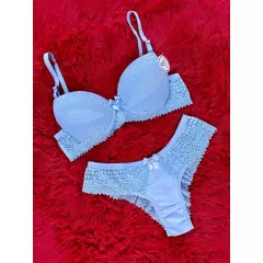 Conjunto com Bojo Bella Sutiã Calcinha Lingerie Fio Dental Sexy Sensual Renda