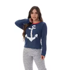 Pijama Feminino Longo Estampa Personagens Desenho Confortável Comprido Frio Malha Roupa de Dormir Quente Adulto Personagem Inverno 330 - Lojão da Alemoa