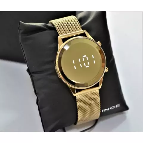 Relogio Feminino Lince Medio Digital Dourado Espelhado Led Ldg4648l Cxkx