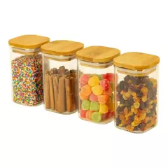 Kit 4 potes de vidro com tampa de bambu quadrados 250ml - Oikos - Lojão da Alemoa