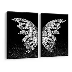 Kit 2 Quadros Decorativos Borboleta Asas Prata Moderno Para Quarto Sala Corredor Hall Com Moldura e Vidro - comprar online