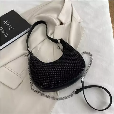 Bolsa de festa com strass alça para ombro e alça transversal 3359
