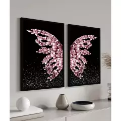 Quadros Decorativos Borboleta Rosa Gold Moderno Sala Quarto Casal Corredor Conjunto Com Moldura e Vidro - comprar online