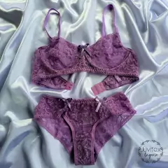 Conjunto Calcinha e Sutiã de Renda sem Bojo com Aro Lingerie Bruna - loja online