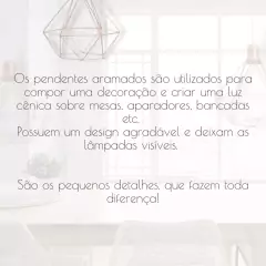 Kit 3 Pendente Aramado Diamante Retro ROSE GOLD FIO CRISTAL 1m Regulavel - loja online
